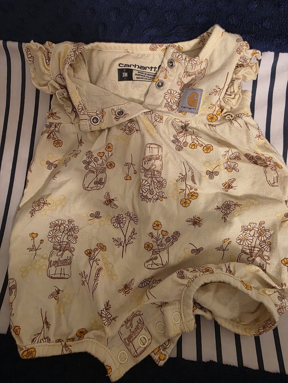 Carhartt Cream Baby Romper with Yellow Floral Jar Print